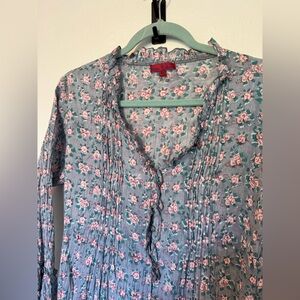 Nila Rubia Indian Cotton Crinkle Gauze Floral Midi Dress Bell Sleeve Medium EUC